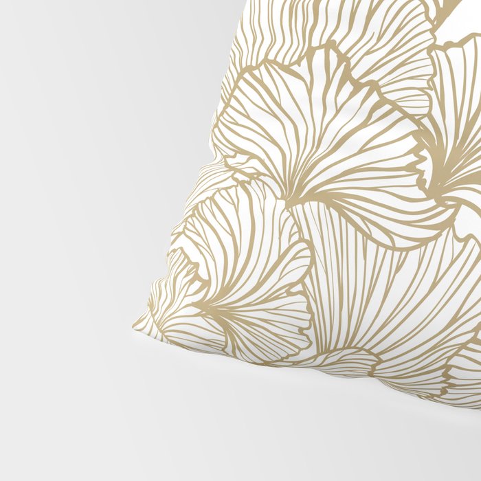 Decorative Art Deco, Leaves, Floral Prints, White and Gold Pillow Sham Gallery Image 4