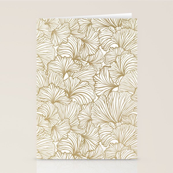 Decorative Art Deco, Leaves, Floral Prints, White and Gold Stationery Card Gallery Image 1