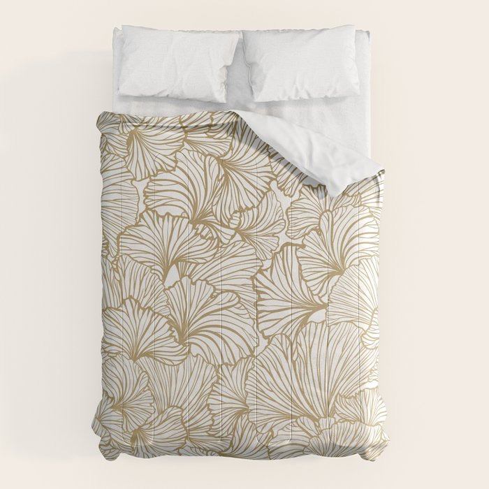 Decorative Art Deco, Leaves, Floral Prints, White and Gold Comforter Gallery Image 6