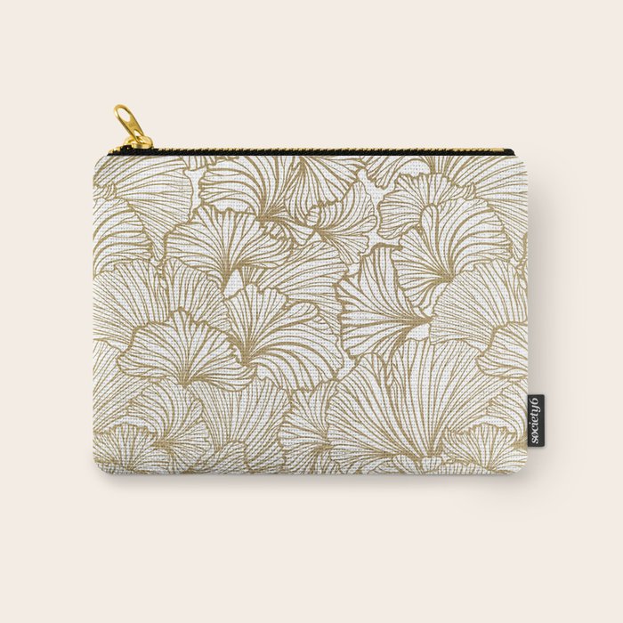 Decorative Art Deco, Leaves, Floral Prints, White and Gold Carry All Pouch Gallery Image 1