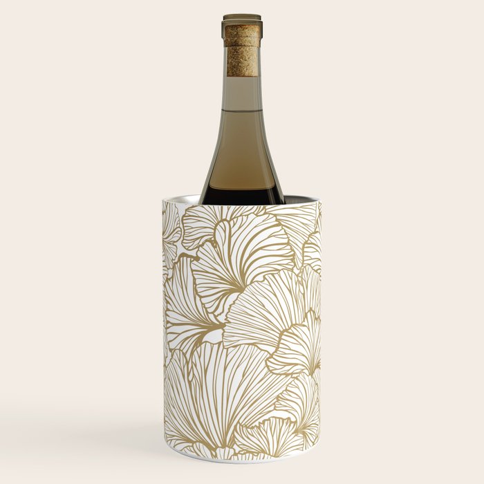 Decorative Art Deco, Leaves, Floral Prints, White and Gold Wine Chiller Gallery Image 3