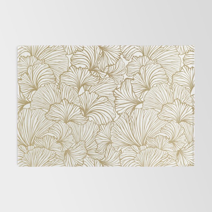 Decorative Art Deco, Leaves, Floral Prints, White and Gold Rug Gallery Image 2