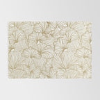 Decorative Art Deco, Leaves, Floral Prints, White and Gold Rug Gallery Image 2