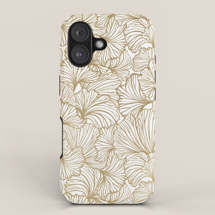 Decorative Art Deco, Leaves, Floral Prints, White and Gold iPhone Case Gallery Image 1