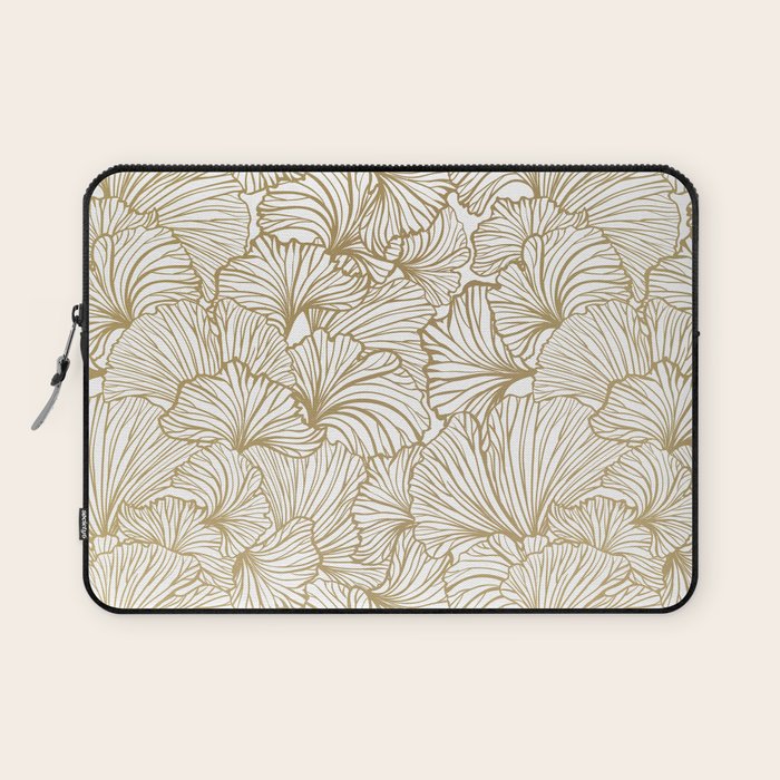 Decorative Art Deco, Leaves, Floral Prints, White and Gold Laptop Sleeve Gallery Image 1