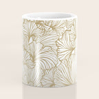 Decorative Art Deco, Leaves, Floral Prints, White and Gold Coffee Mug Gallery Image 4