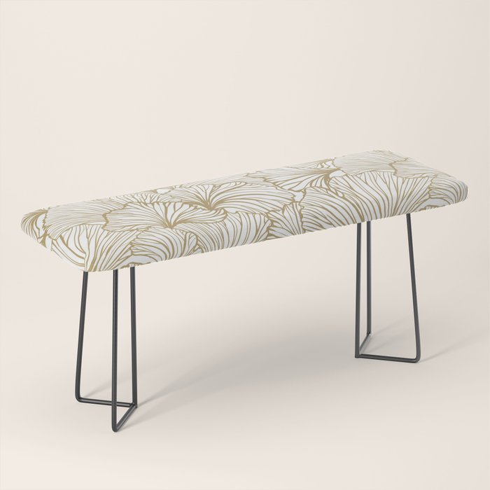Decorative Art Deco, Leaves, Floral Prints, White and Gold Bench Gallery Image 1