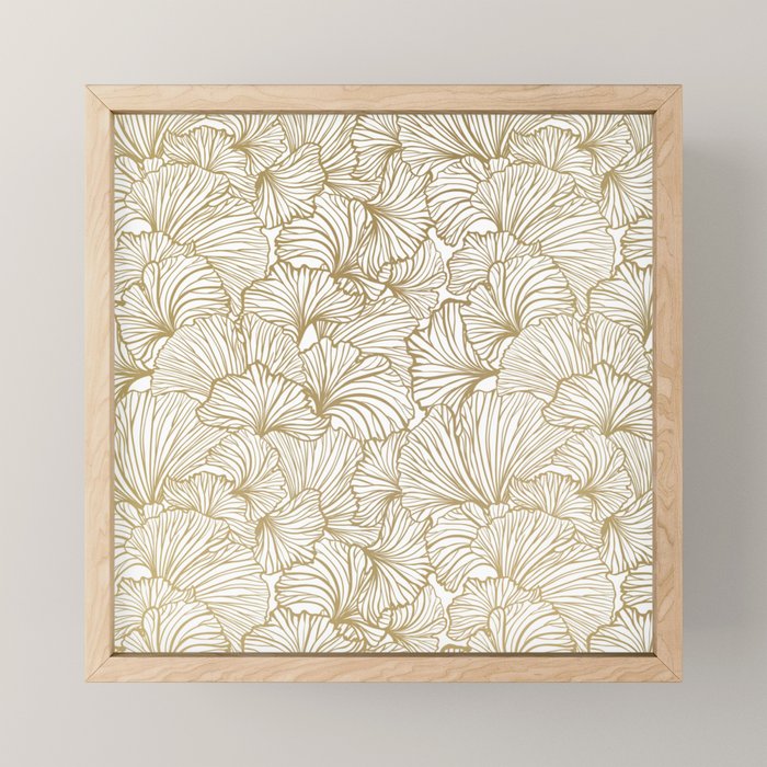 Decorative Art Deco, Leaves, Floral Prints, White and Gold Mini Art Print Gallery Image 1