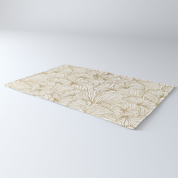 Decorative Art Deco, Leaves, Floral Prints, White and Gold Rug Gallery Image 3