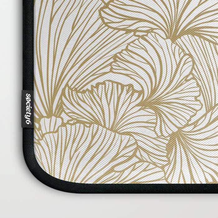 Decorative Art Deco, Leaves, Floral Prints, White and Gold Laptop Sleeve Gallery Image 3