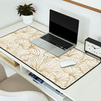 Decorative Art Deco, Leaves, Floral Prints, White and Gold Desk Mat Gallery Image 2