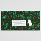 Christmas tree branches and berries - green Desk Mat Gallery Image 1
