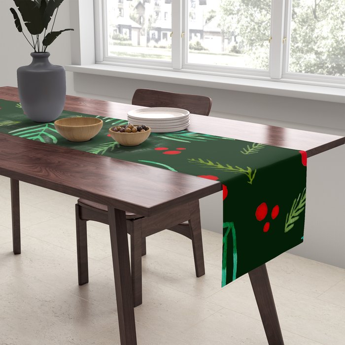 Christmas tree branches and berries - green Table Runner Gallery Image 2