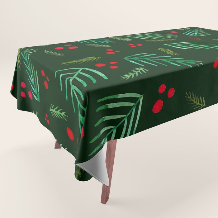 Christmas tree branches and berries - green Tablecloth Gallery Image 1