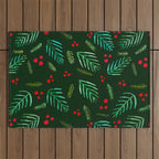 Christmas tree branches and berries - green Outdoor Rug Gallery Image 1