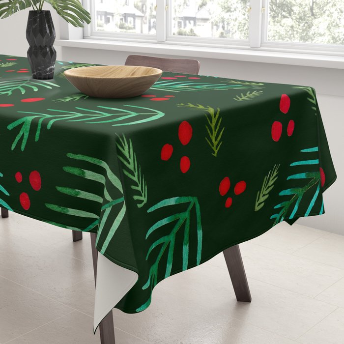 Christmas tree branches and berries - green Tablecloth Gallery Image 3