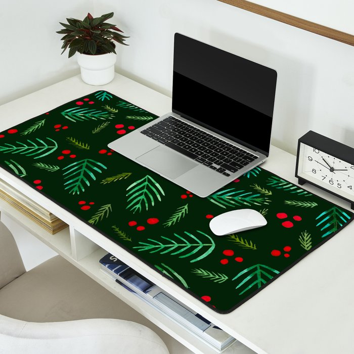 Christmas tree branches and berries - green Desk Mat Gallery Image 2