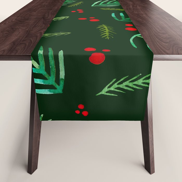 Christmas tree branches and berries - green Table Runner Gallery Image 1