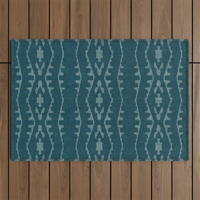 Country Western Pattern in Teal Outdoor Rug Gallery Image 1