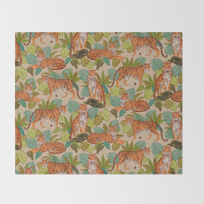 Jungle Tigers In Sand Brown Throw Blanket Gallery Image 2