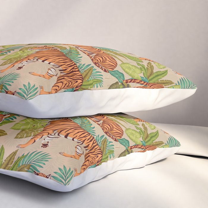 Jungle Tigers In Sand Brown Pillow Sham Gallery Image 3