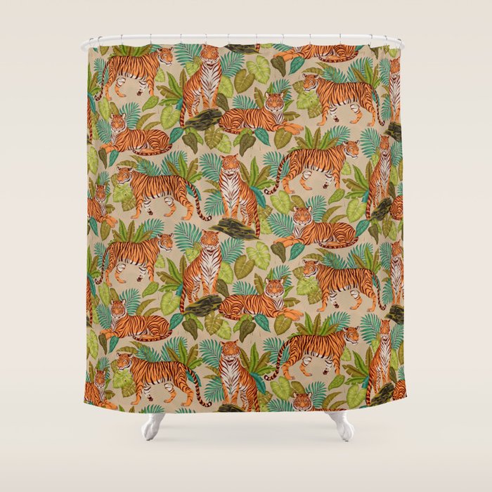 Jungle Tigers In Sand Brown Shower Curtain Gallery Image 1