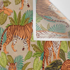 Jungle Tigers In Sand Brown Wall Tapestry Gallery Image 3