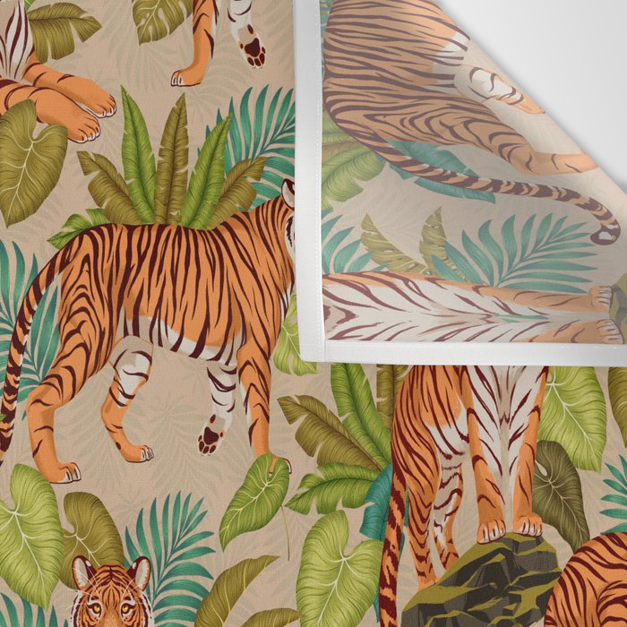 Jungle Tigers In Sand Brown Wall Tapestry Gallery Image 3