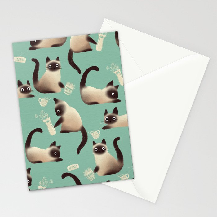 Bad Siamese Cats Knocking Stuff Over Stationery Card Gallery Image 2
