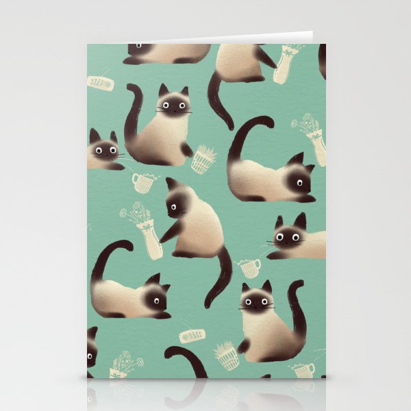 Bad Siamese Cats Knocking Stuff Over Stationery Card Gallery Image 1