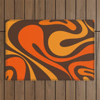 Mod Swirl Retro Abstract Pattern in 70s Brown and Orange  Outdoor Rug Gallery Image 1
