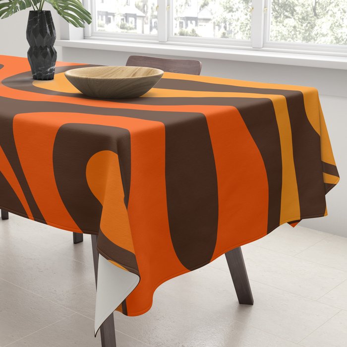 Mod Swirl Retro Abstract Pattern in 70s Brown and Orange  Tablecloth Gallery Image 3
