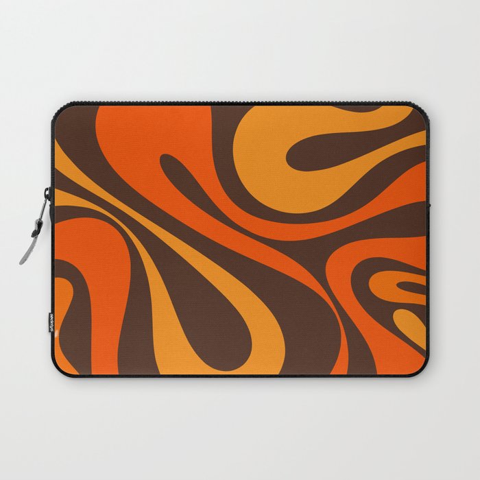 Mod Swirl Retro Abstract Pattern in 70s Brown and Orange  Laptop Sleeve Gallery Image 1