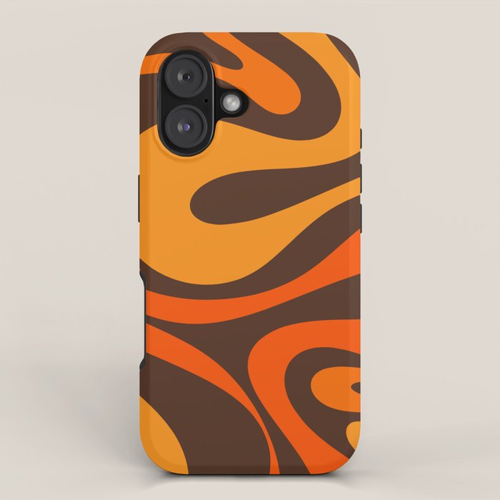 Mod Swirl Retro Abstract Pattern in 70s Brown and Orange  iPhone Case Gallery Image 1