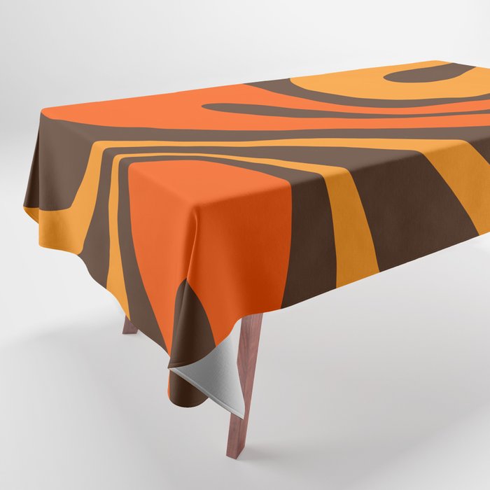 Mod Swirl Retro Abstract Pattern in 70s Brown and Orange  Tablecloth