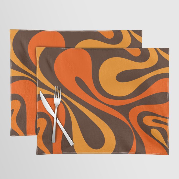Mod Swirl Retro Abstract Pattern in 70s Brown and Orange  Placemat Gallery Image 1