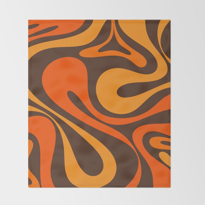 Mod Swirl Retro Abstract Pattern in 70s Brown and Orange  Throw Blanket Gallery Image 2