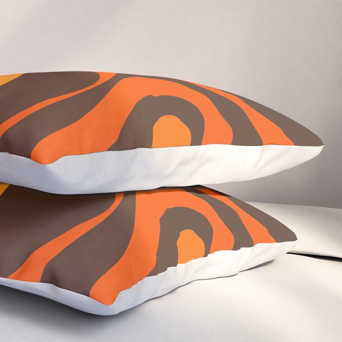 Mod Swirl Retro Abstract Pattern in 70s Brown and Orange  Pillow Sham Gallery Image 3