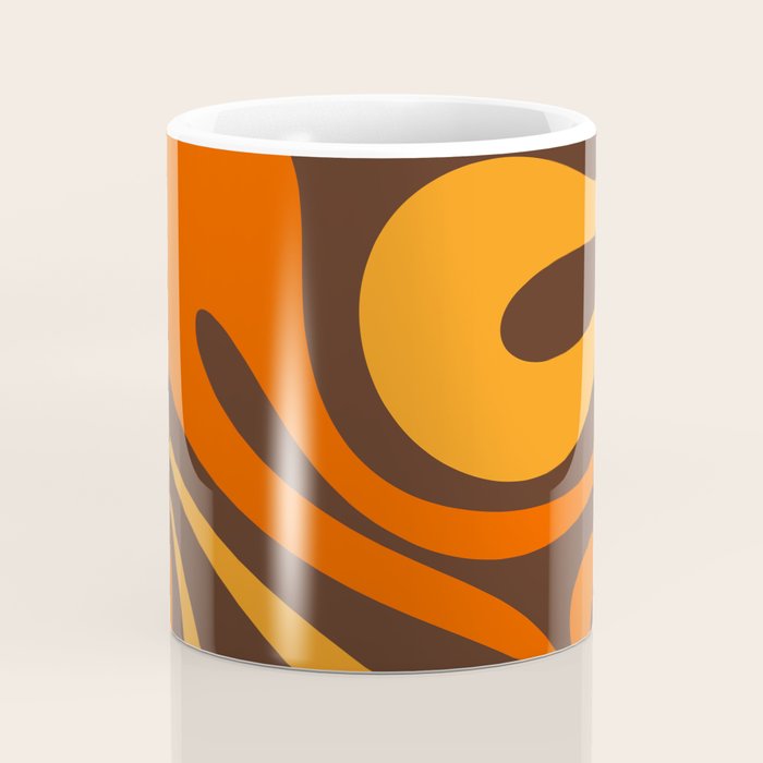 Mod Swirl Retro Abstract Pattern in 70s Brown and Orange  Coffee Mug Gallery Image 4
