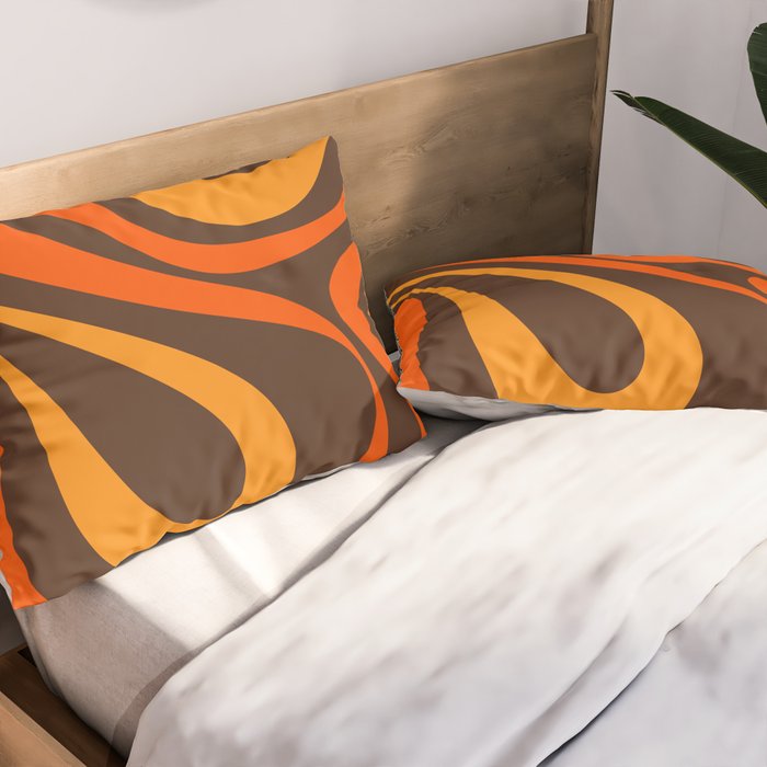 Mod Swirl Retro Abstract Pattern in 70s Brown and Orange  Pillow Sham Gallery Image 2