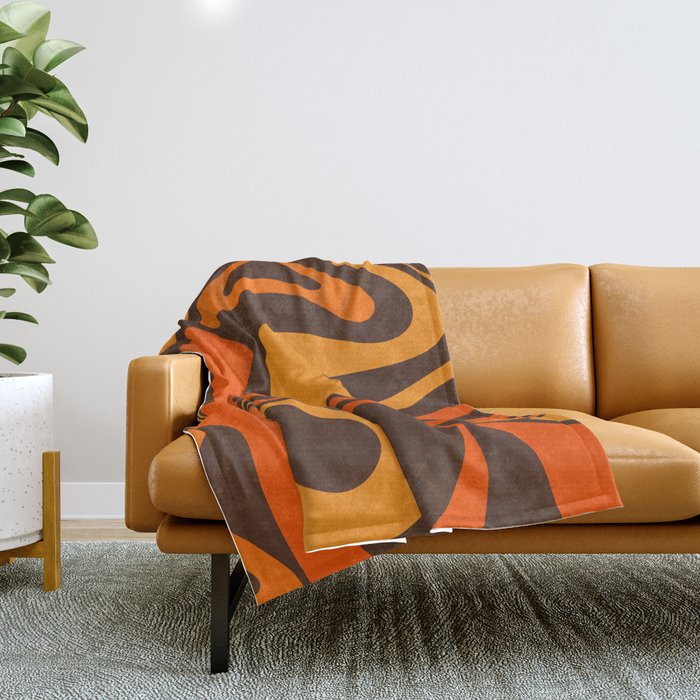 Mod Swirl Retro Abstract Pattern in 70s Brown and Orange  Throw Blanket Gallery Image 1