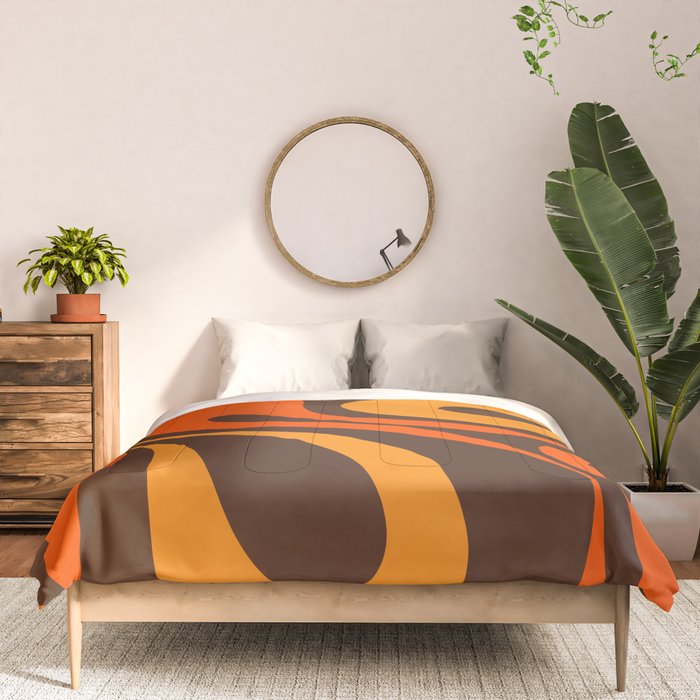 Mod Swirl Retro Abstract Pattern in 70s Brown and Orange  Comforter Gallery Image 3