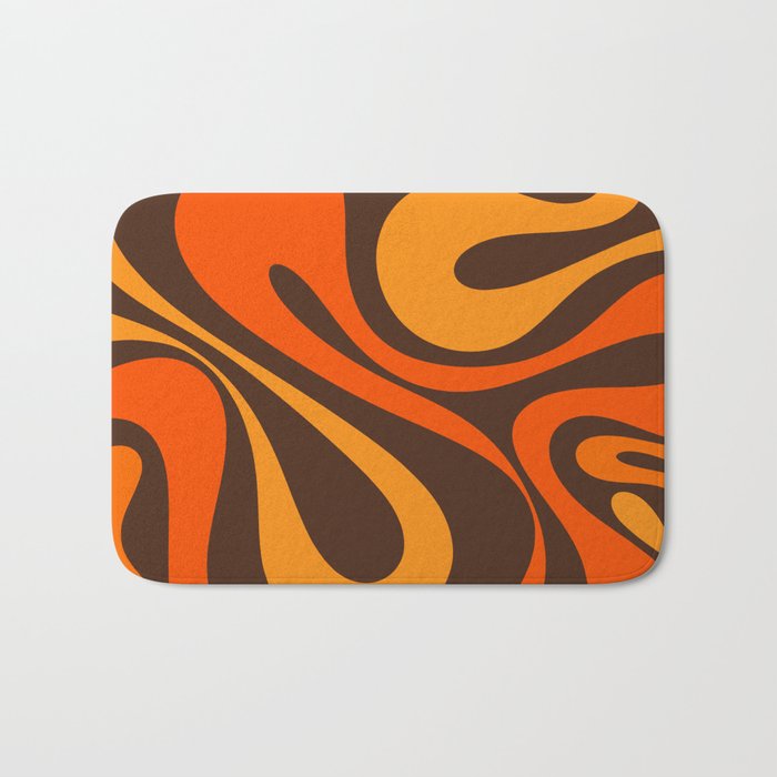 Mod Swirl Retro Abstract Pattern in 70s Brown and Orange  Bath Mat Gallery Image 1