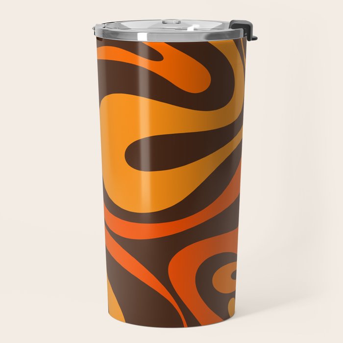 Mod Swirl Retro Abstract Pattern in 70s Brown and Orange  Travel Mug Gallery Image 2