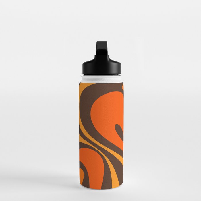 Mod Swirl Retro Abstract Pattern in 70s Brown and Orange  Water Bottle Gallery Image 3