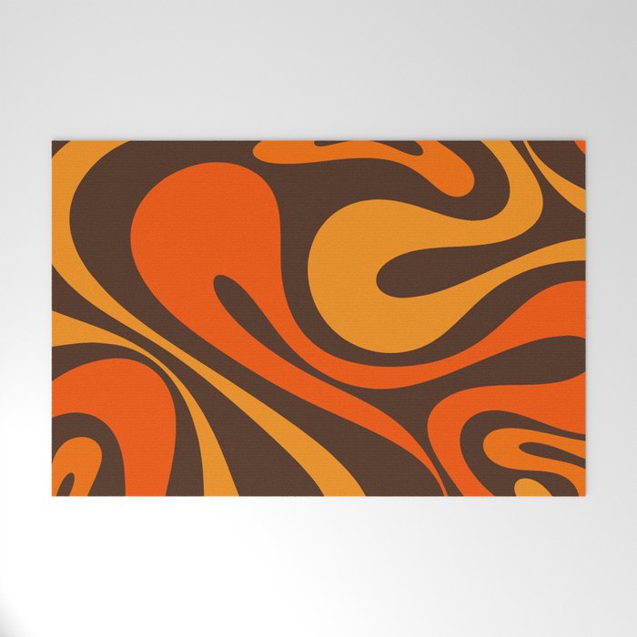 Mod Swirl Retro Abstract Pattern in 70s Brown and Orange  Welcome Mat Gallery Image 1