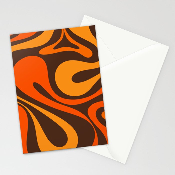 Mod Swirl Retro Abstract Pattern in 70s Brown and Orange  Stationery Card Gallery Image 2