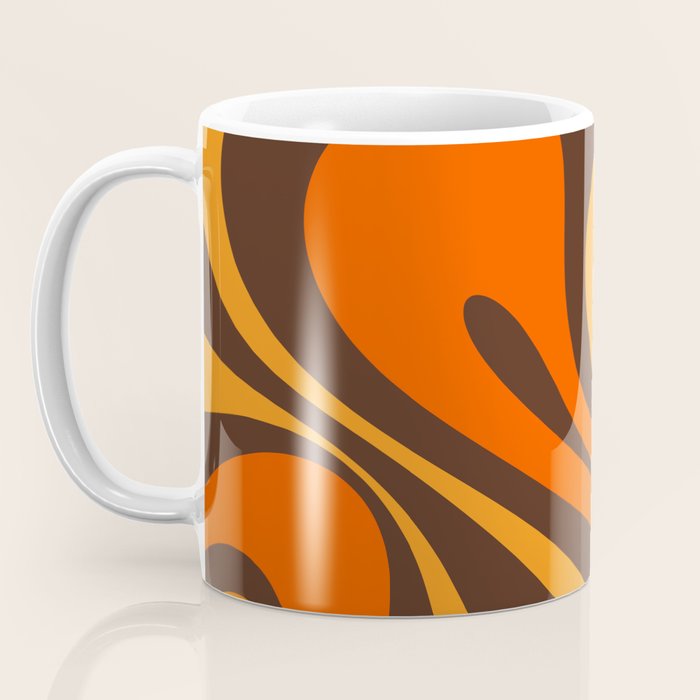 Mod Swirl Retro Abstract Pattern in 70s Brown and Orange  Coffee Mug Gallery Image 3