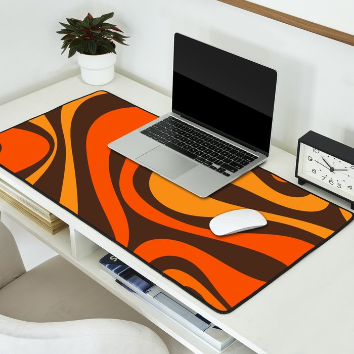 Mod Swirl Retro Abstract Pattern in 70s Brown and Orange  Desk Mat Gallery Image 2