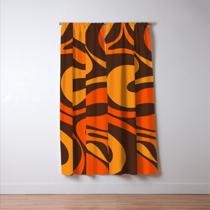 Mod Swirl Retro Abstract Pattern in 70s Brown and Orange  Window Curtain Gallery Image 3